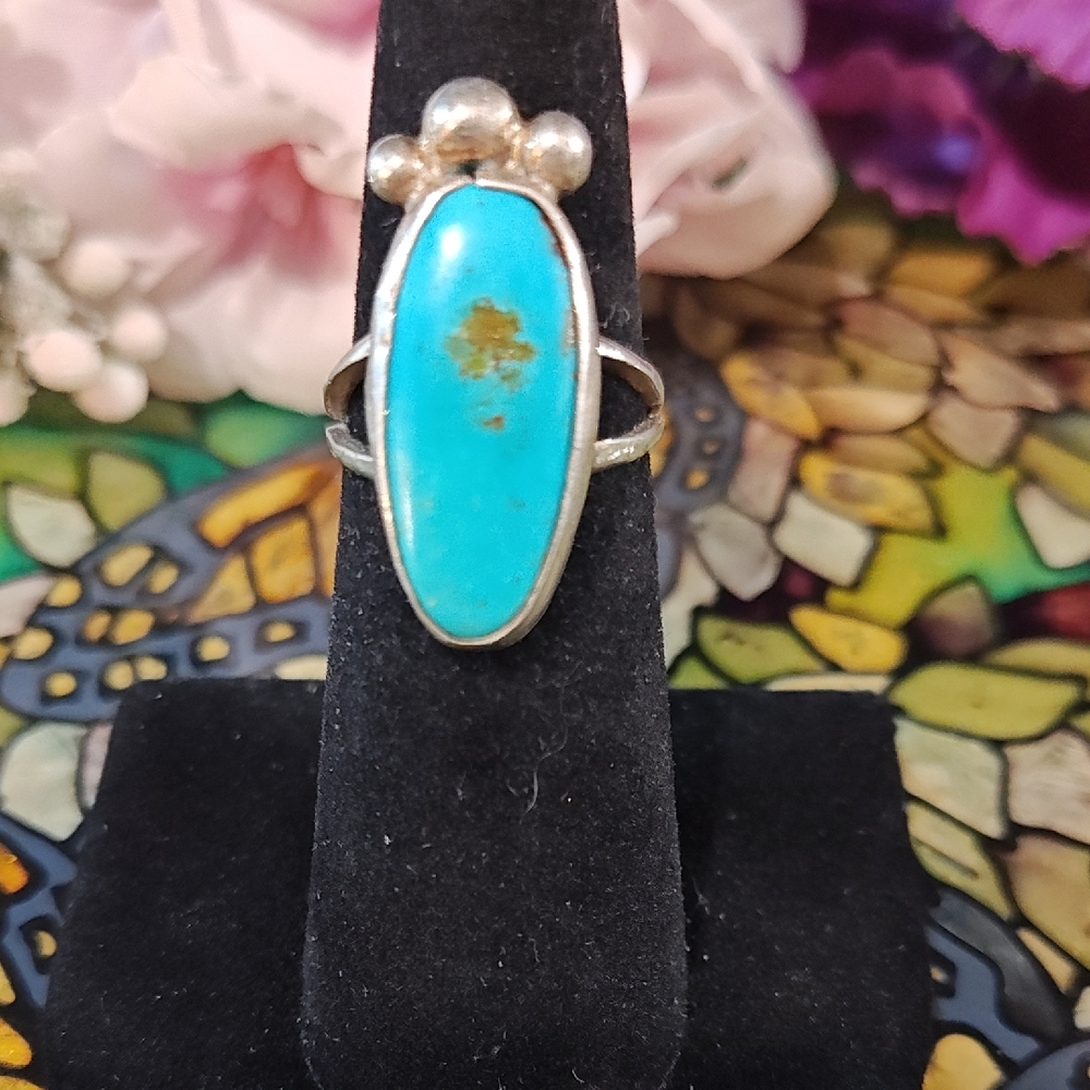 Source Unknown Turquoise Silver Ring with Bead Accent